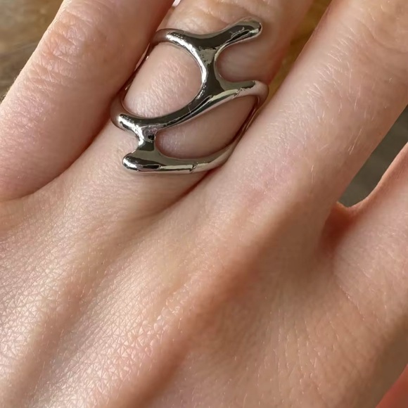 Melted Metal Irregular Open Geometric Rings for Women and Teens - Picture 3 of 3